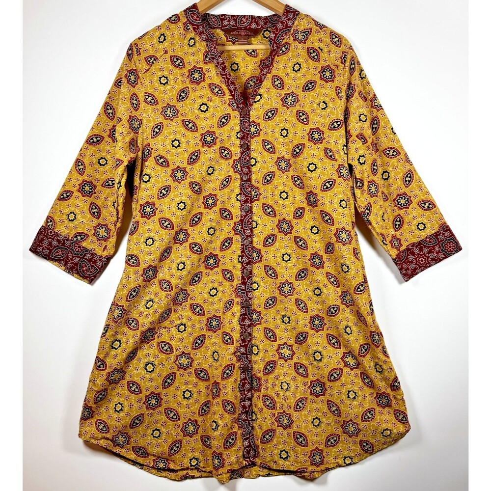April Cornell Tunic Dress Womens Medium Boho Floral‎ Long Sleeve Casual India